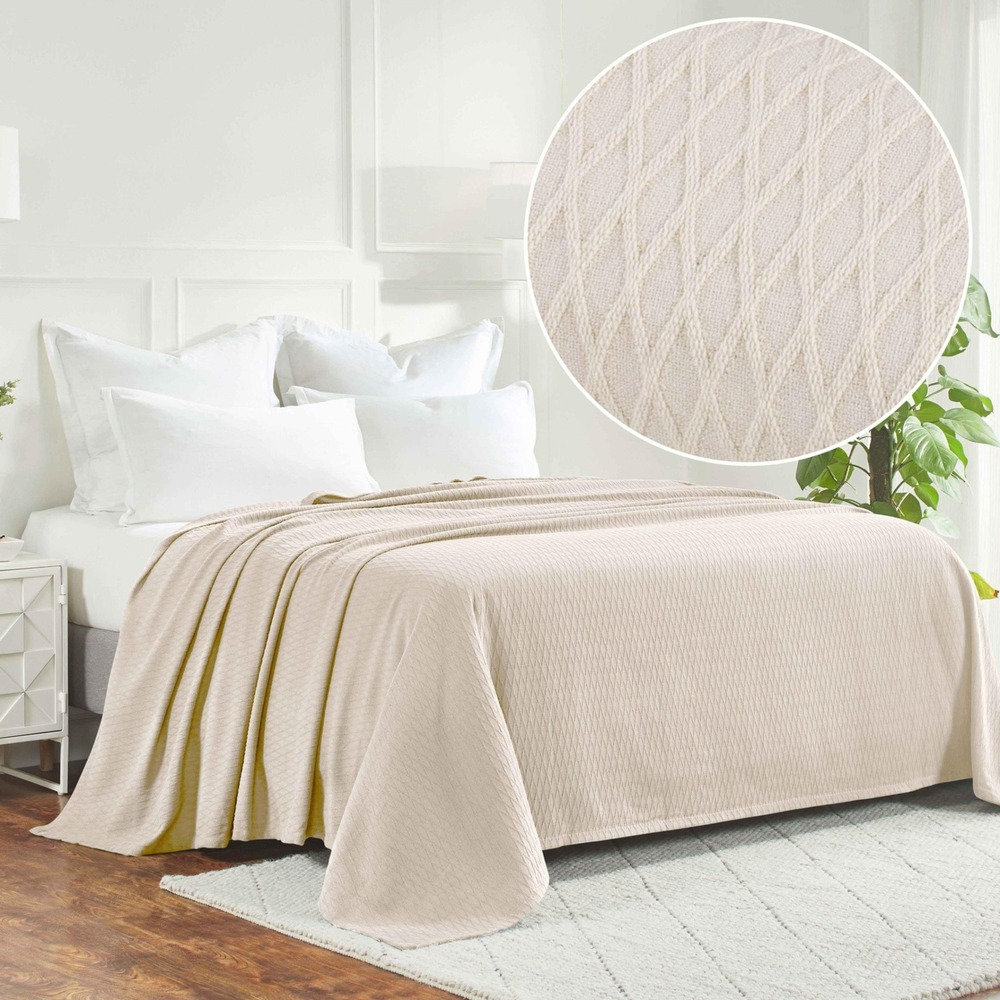 Superior Diamond Weave Ivory Thermal Blanket California King 108x100 100% Cotton